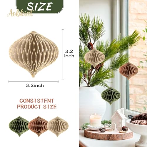 Olive Green & Reddish Brown Mini Paper Honeycomb Ornaments, 6-Pack Christmas Decorations