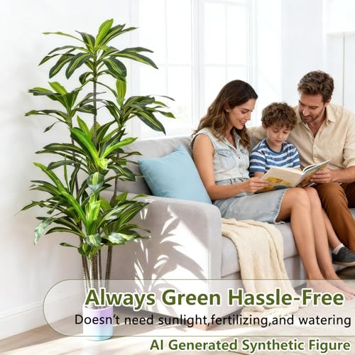 6FT Artificial Dracaena Tree - Tall Indoor Faux Plant with Lifelike Leaves for Home Office Decor