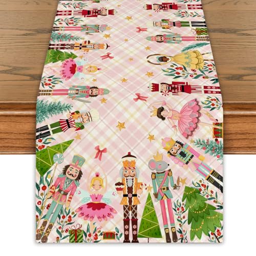 Pink Nutcracker Christmas Table Runner Pink Nutcracker Table Cover New Year Winter Xmas Decor Nutcracker Christmas Decorations for Home Party