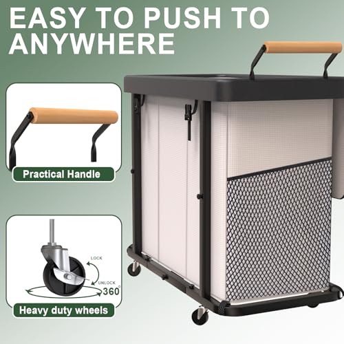 White 3-Section Laundry Hamper with Wheels & Lid - 60 Gal, Foldable & Sturdy