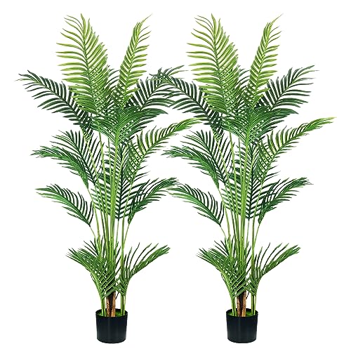 HAIHONG 4.5FT Artificial Areca Palm Tree 2-Pack - Real Touch Leaves, Adjustable Branches, Indoor Outdoor Decoration