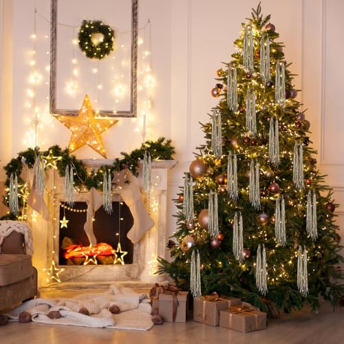 CCINEE Champagne Tinsel Icicles 2000 Strands Christmas Decorations 19.7"
