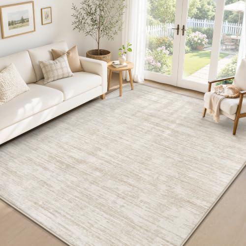 Beige 6' x 9' Washable Modern Abstract Area Rug Non Slip Indoor Carpet for Living Room