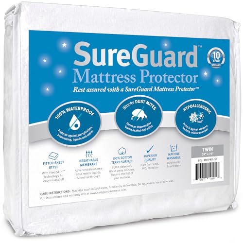 SureGuard Waterproof Mattress Protector Twin Size Cotton Terry Cover - Twin / Cotton Terry