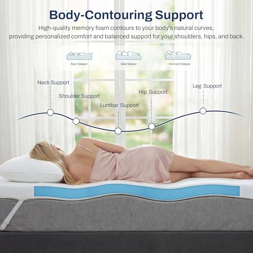 GRUSIGN White Queen Gel Memory Foam Mattress Topper 3 Inch Breathable Support
