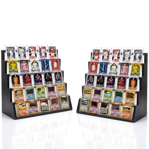 Black 2 Pack 5 Tier Wooden Card Display Stand for Graded Sports & Trading Cards