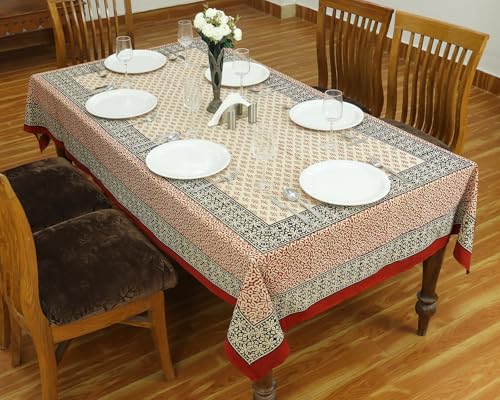 60x90 Inches Rectangle Hand Block Printed Cotton Tablecloth, Red