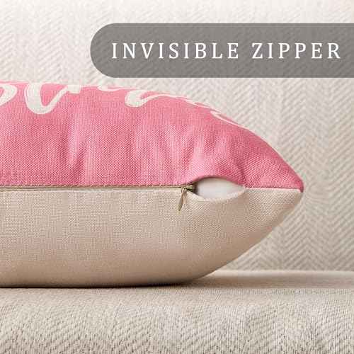 DFXSZ Christmas Pillow Cover 12x20 Merry Christmas Decor Pink Throw Lumbar Pillow Cover Decorations Christmas Tree Holiday Decor Case for Home Couch YZT102B12