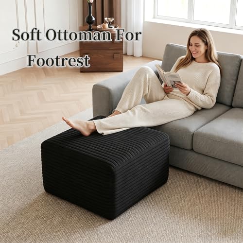 Black 25.6-Inch Boneless Corduroy Ottoman Footstool - Memory Foam Living Room Seat - Variation of THIS listing