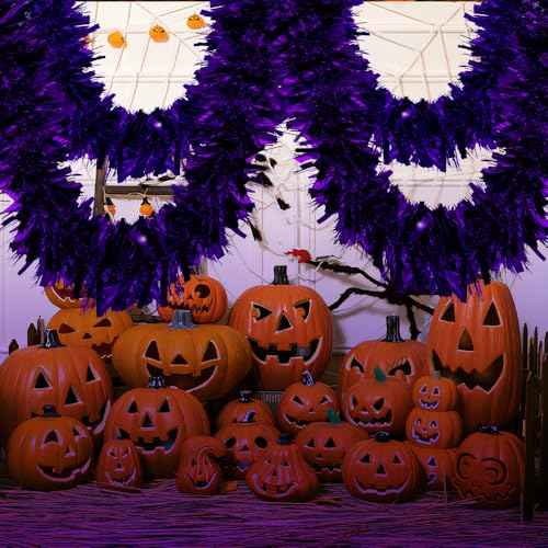 33ft Purple Christmas Tinsel Garland,Xmas Metallic Twisted Hanging Garland for Halloween Chistmas Tree Fireplace Mantle Home Decoration