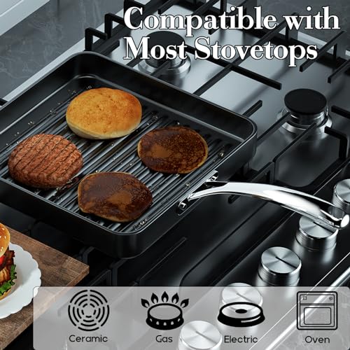 Cooks Standard 11-Inch Hard-Anodized Nonstick Square Grill Pan for Indoor Cooking