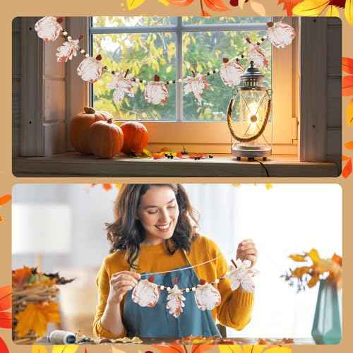 6.9 ft Fall Garland Wood Bead Banner with Pumpkin and Maple Leaves Thanksgiving Hanging Decorations for Farmhouse Home Wall Fireplace Autumn Halloween Birthday Baby Shower Party