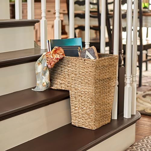 Natural Woven Rope Stair Basket with Handles - Home Decor Storage