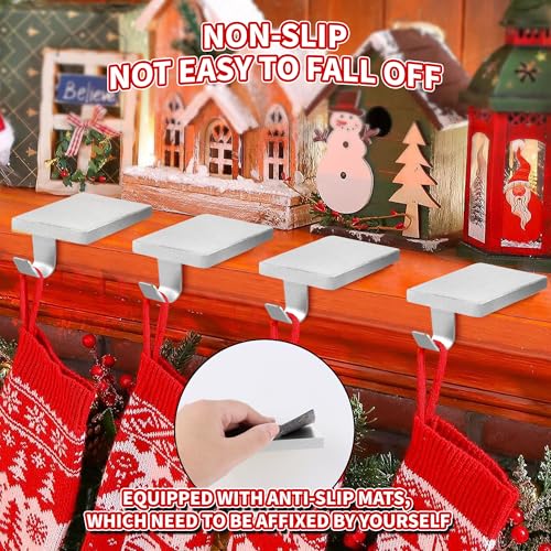 Anrgterg 4Pcs Christmas Mantle Stocking Holders Silver with Anti-Slip Pads