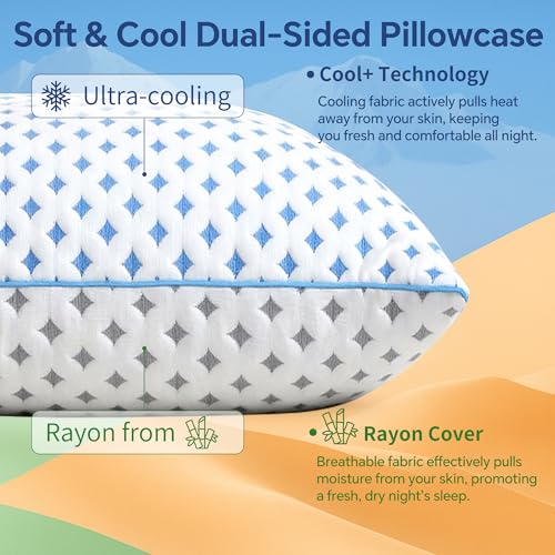 Queen Cooling Memory Foam Pillow Set of 2 - Adjustable Support, Hygienic Cover, LOVELYREST