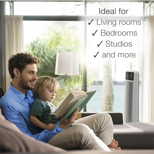 Oscillating Tower Fan with Remote Control - 38-Inch White Bedroom & Office Fan - 4 Quiet Speeds