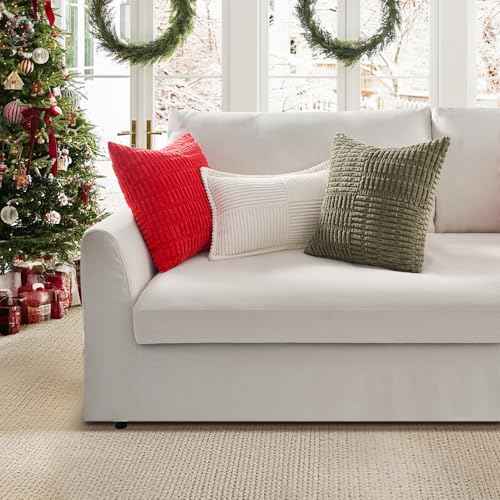 Topfinel Christmas Throw Pillow Covers Set of 2 Soft Corduroy Decorative Red Pillow Covers Textured Striped Patchwork Cushion Cases for Couch Sofa Bed Cute Aesthetic Home Decor 16x16 Inch