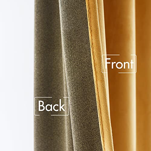 MIULEE Mustard Yellow Velvet Blackout Curtains 52x84 Inches, Set of 2, Back Tab & Rod Pocket