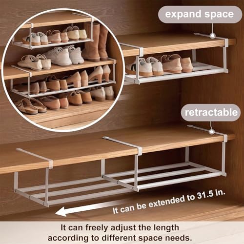 Adjustable Expandable Shoe Rack Organizer 2 Pack White Under Cabinet Storage