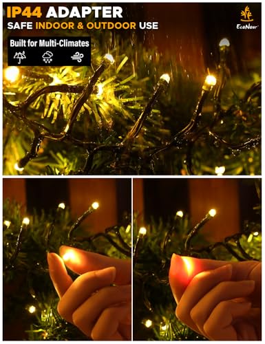 EcoNour 19.6 Ft 480 LED Warm White Cluster Lights - 8 Modes, IP44 Waterproof