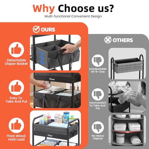 Orzbow Diaper Caddy cart, 3 Tier Baby Rolling Storage Cart