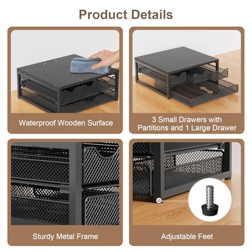 Coffee Pod Holder for Counter - Black Wooden 3 Pull-Out K-Cup Organizer