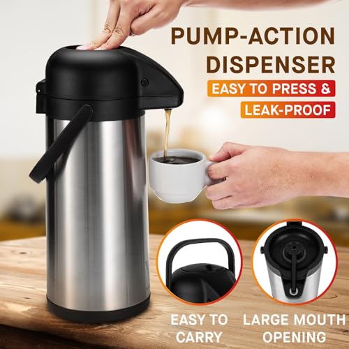 2 Pack Insulated Coffee Dispenser with Pump - 102 oz Stainless Steel Thermal Carafes