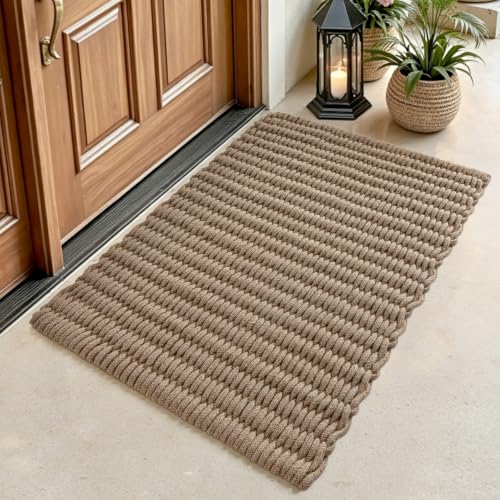 Jute Door Mat 32x48 Inches - Light Taupe Woven Entry Rug for Outside Covered Porch