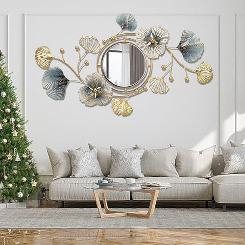 Large Ginkgo Leaf Wall Mirror - 33"L x 59"W Metal Wall Art Decor