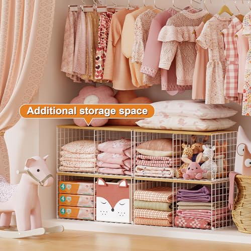 Stackable Closet Organizers with Wood Top - 2 Pack for Clothes & Shoes