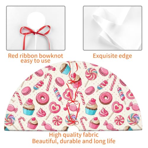 Yilad Christmas Tree Skirt 36/48in Lollipop Cupcake Donut Pattern Premium Polyester