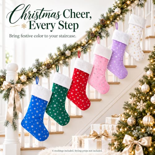 6 Pack Christmas Stockings, Colorful Snowflake Set for Family Holiday