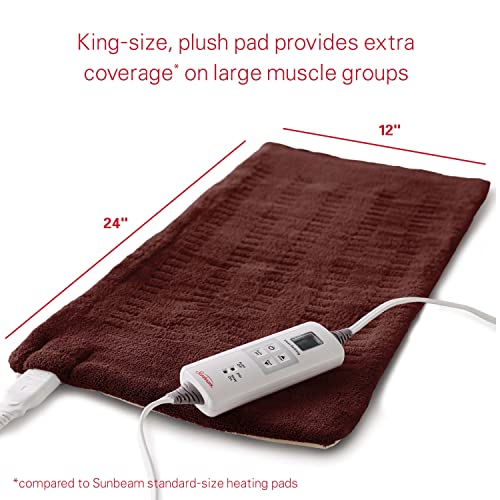 Burgundy Sunbeam XL Back Neck Shoulder Heating Pad 12x24 Heat Therapy with Auto Shut Off