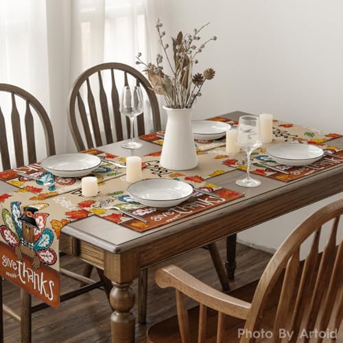 Artoid Mode Turkey Give Thanks Thanksgiving Placemats 12x18 in - Set of 4 Brown