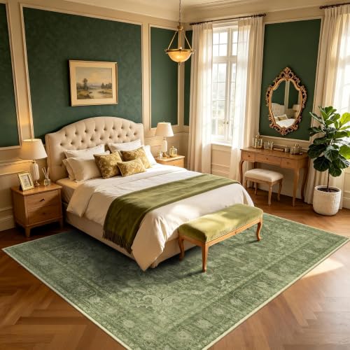Tod Green Sage 8x10 Non Slip Area Rug for Living Room & Bedroom - Neutral Home Decor