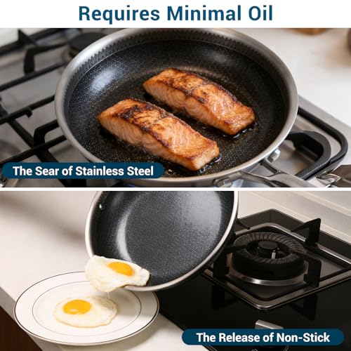10-Inch Tri-Ply Stainless Steel Hybrid Frying Pan with Ceramic Nonstick Coating - Oven & Induction Safe