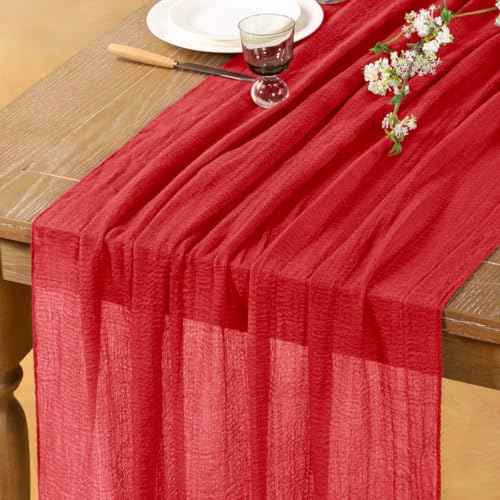 Red Cheesecloth Table Runner Fall Thanksgiving Table Runner 120 inches Red Cheese Cloths for Rustic Wedding Bridal Baby Boy Shower Decor Party Fall Table Centerpiece Christmas