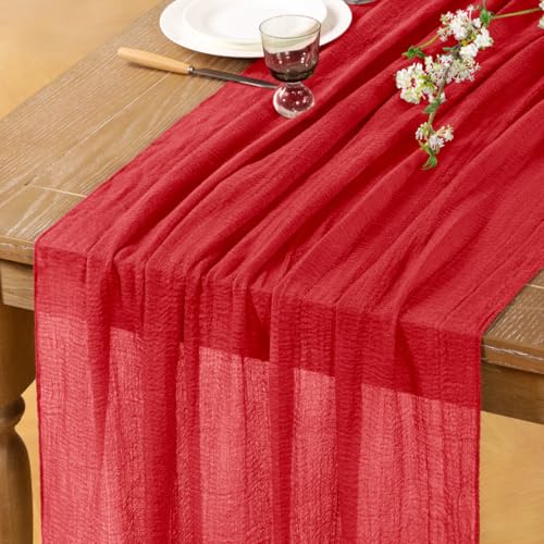 DeZerlor Red Cheesecloth Table Runner 1 Pack for Christmas & Holiday Events