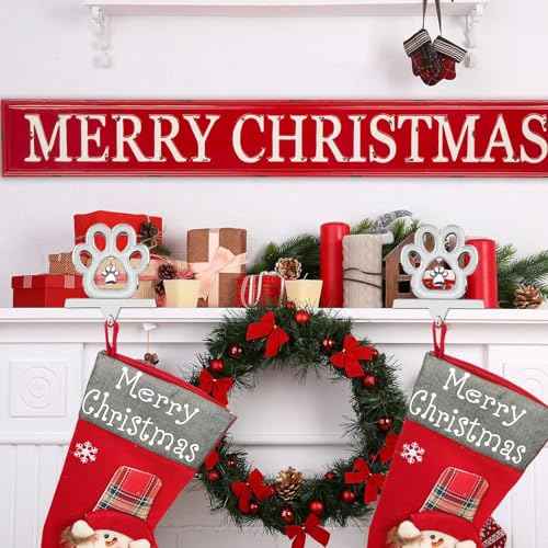 Hooqict 3D Dog Paw Christmas Stocking Holder with Pendant for Mantel Silver Metal Pet Paw Fireplace Decorations Stocking Holder Christmas Stocking Hanger for Christmas Decorations Xmas Holiday Supplie