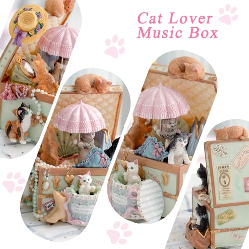 Memory Cat Music Box Gift for Women Girls - 18-Note Handcrafted Resin