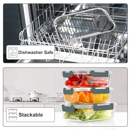 VERONES 10 Pack 22 oz Glass Meal Prep Containers with Grey Lids