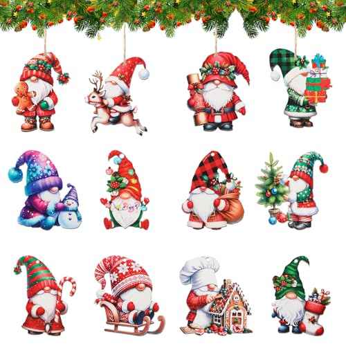 36 PCS Christmas Wooden Ornaments Decorations Sets Vintage Christmas Tree Wreaths Hanging Wooden Cutouts Xmas Santa Winter Home Decor Ornament Indoor Outdoor Party Favors Craft Supplies(Style 1)