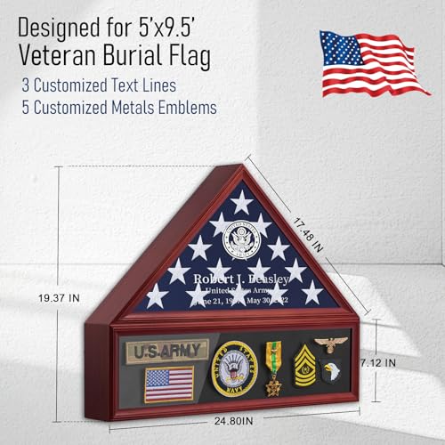 DIY Personalized Flag Display Case for 5'x9.5' Burial Flag - Solid Wood, Red Variation