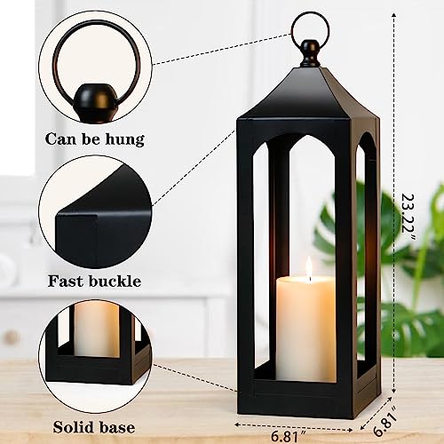 Large Black Farmhouse Lantern Decor Metal Hanging Candle Lanterns
