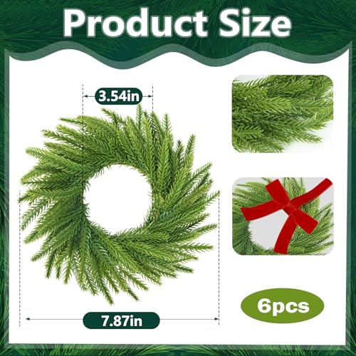 Norfolk Pine Wreaths - 6pcs Mini Christmas Kitchen Cabinet Wreaths, 7.9"