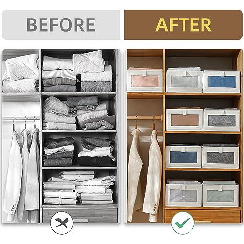 8 Pack Linen Closet Storage Bins with Clear Windows - Foldable Closet Organizers for Clothing and Household Items