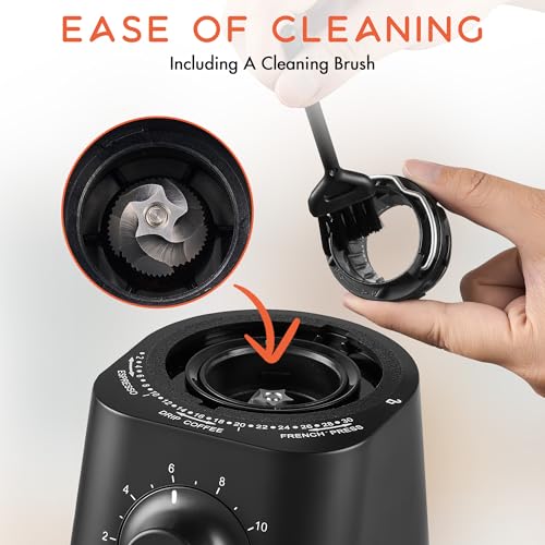 Ollygrin Black/Silver Electric Conical Burr Coffee Grinder - 30 Settings, Anti-Static Compact Home Use