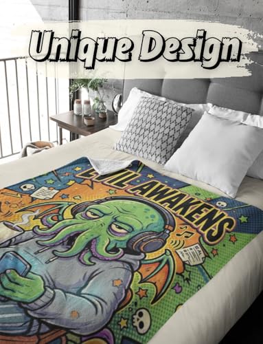 Cute Cthulhu Themed Flannel Blanket 50x65 Inches - Cozy Gift Idea