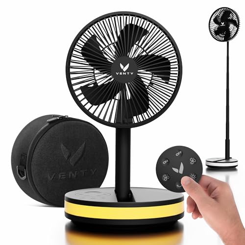 VENTY Black Portable Fan - Wireless Battery Operated with LED Lights & Remote