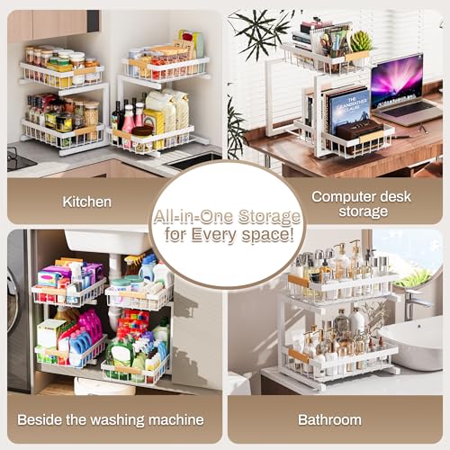 X-Large White Under Sink Organizer 2 Pack Adjustable Height Kitchen Bathroom Storage